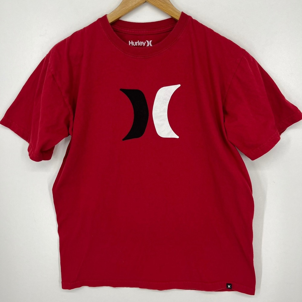 Hurley Mens Graphic Tee Red Logo Short Sleeve Crew‎ Neck Cotton Shirt Medium